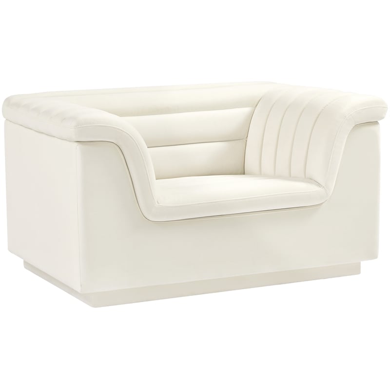 Bowery Hill Contemporary Deep Channel Tufted Soft Cream Velvet Fabric Chair