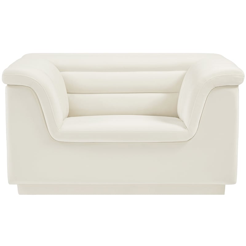 Bowery Hill Contemporary Deep Channel Tufted Soft Cream Velvet Fabric Chair