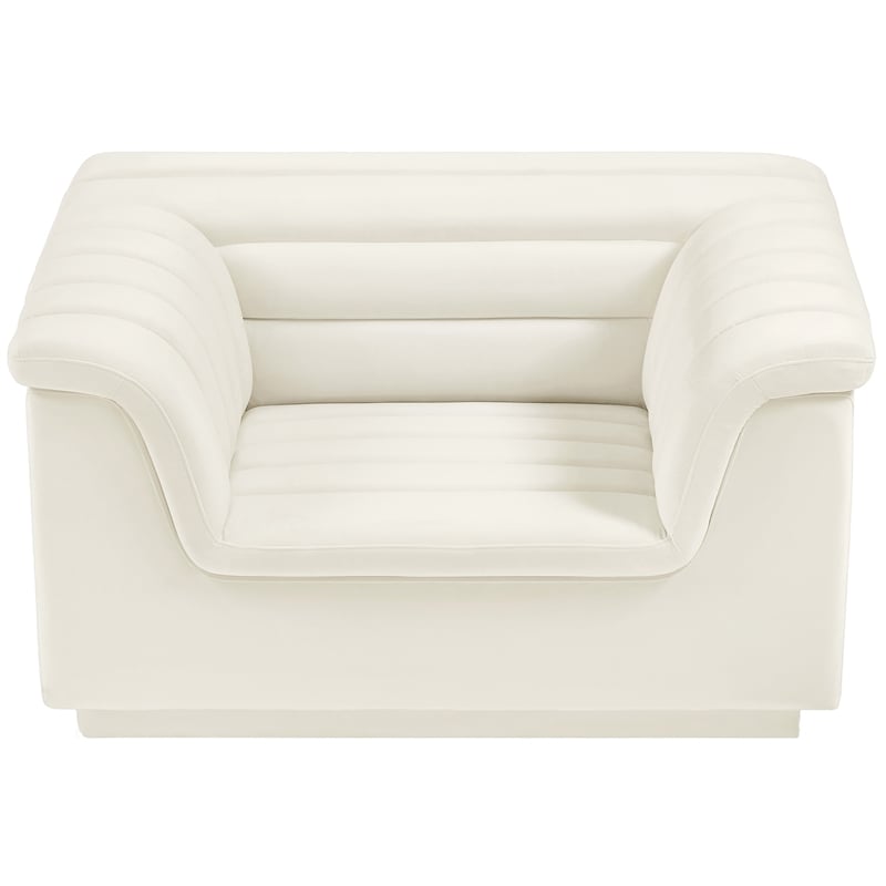 Bowery Hill Contemporary Deep Channel Tufted Soft Cream Velvet Fabric Chair