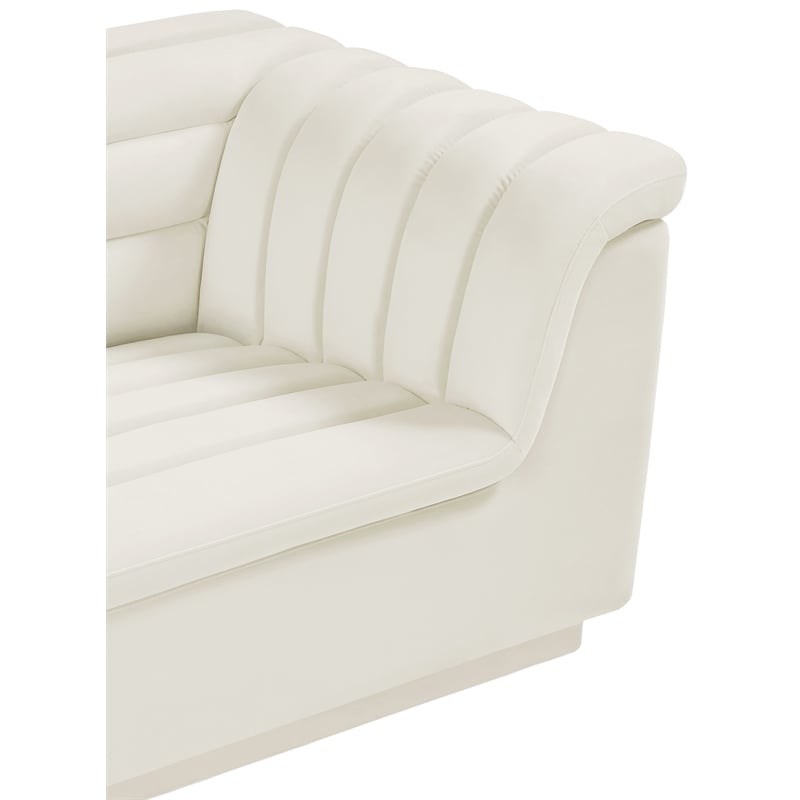 Bowery Hill Contemporary Deep Channel Tufted Soft Cream Velvet Fabric Chair