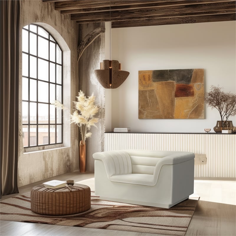 Bowery Hill Contemporary Deep Channel Tufted Soft Cream Velvet Fabric Chair