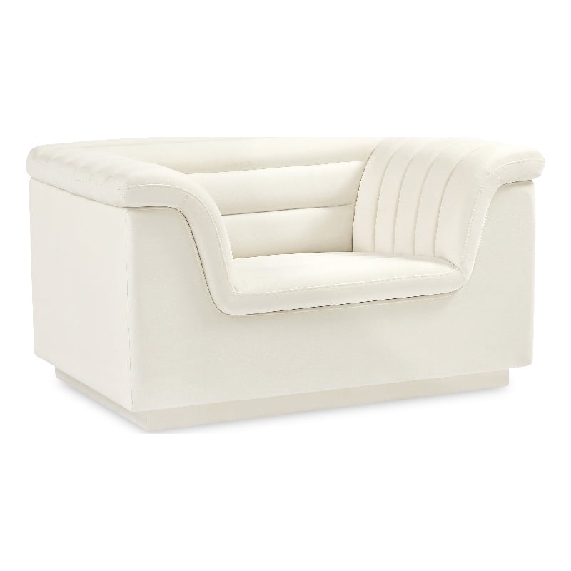 Bowery Hill Contemporary Deep Channel Tufted Soft Cream Velvet Fabric Chair