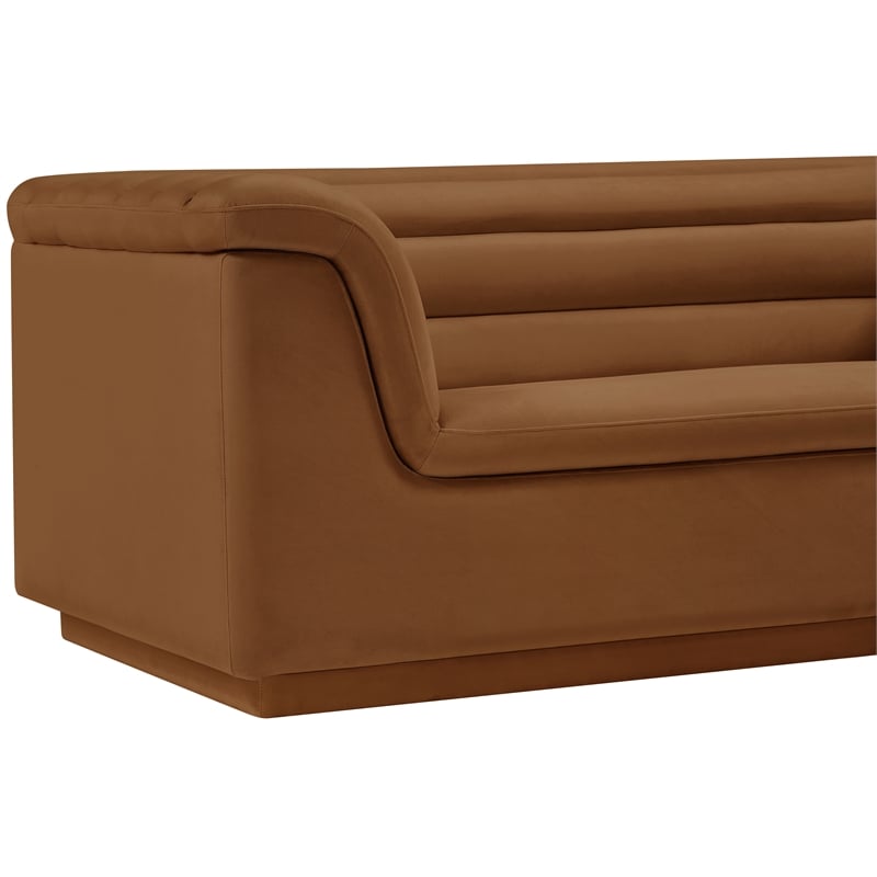 Bowery Hill Contemporary Deep Channel Tufted Soft Saddle Velvet Fabric Sofa