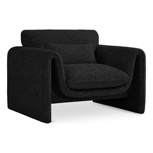 Bowery Hill Contemporary Rich Black Boucle Fabric Chair with Curved Arms