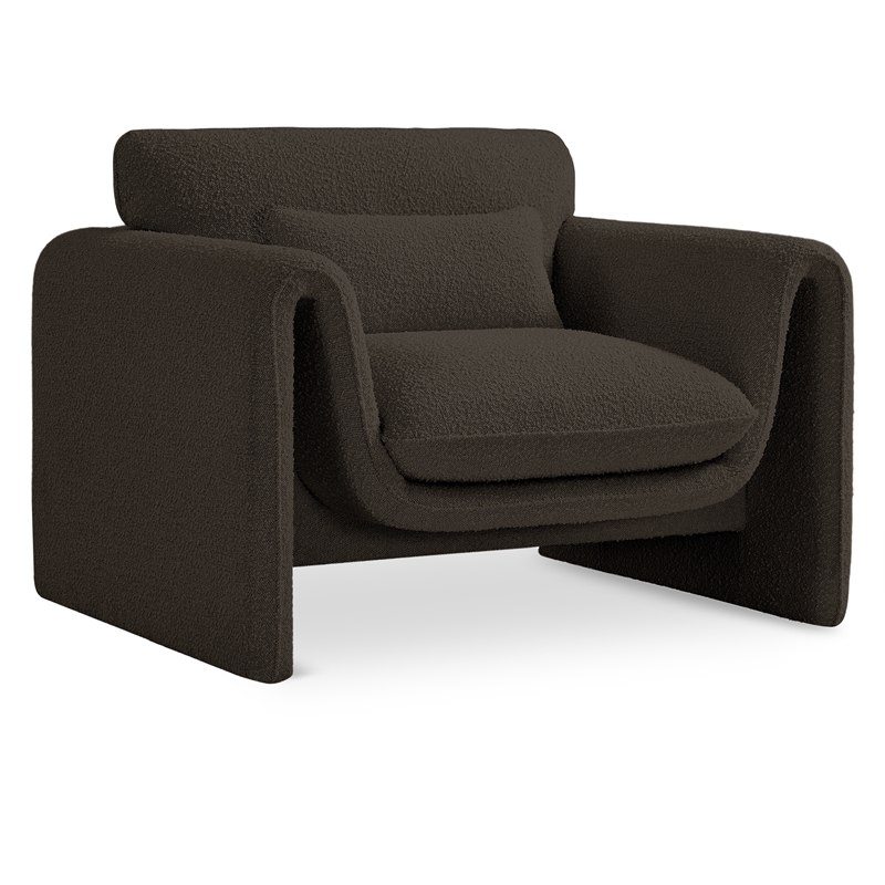 Bowery Hill Contemporary Rich Brown Boucle Fabric Chair with Curved Arms