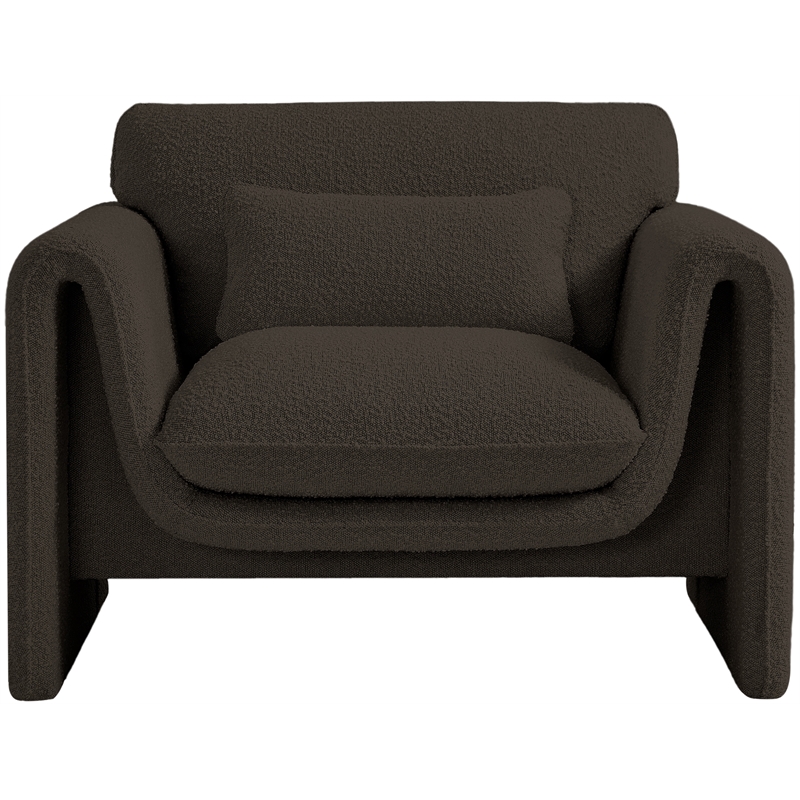 Bowery Hill Contemporary Rich Brown Boucle Fabric Chair with Curved Arms