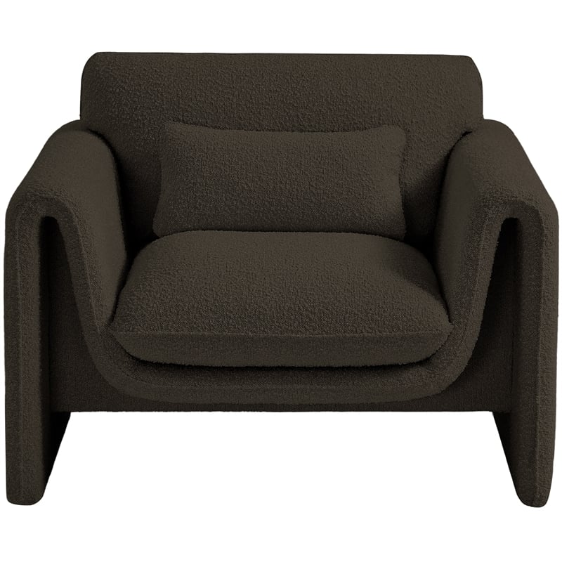 Bowery Hill Contemporary Rich Brown Boucle Fabric Chair with Curved Arms