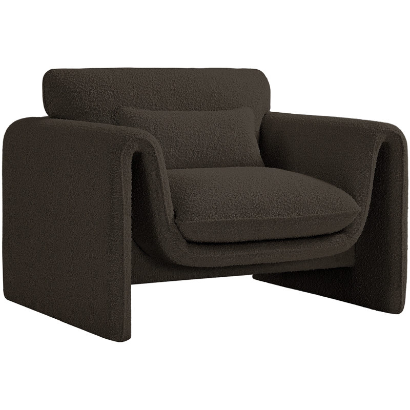 Bowery Hill Contemporary Rich Brown Boucle Fabric Chair with Curved Arms