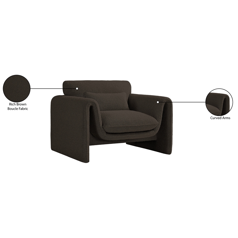 Bowery Hill Contemporary Rich Brown Boucle Fabric Chair with Curved Arms