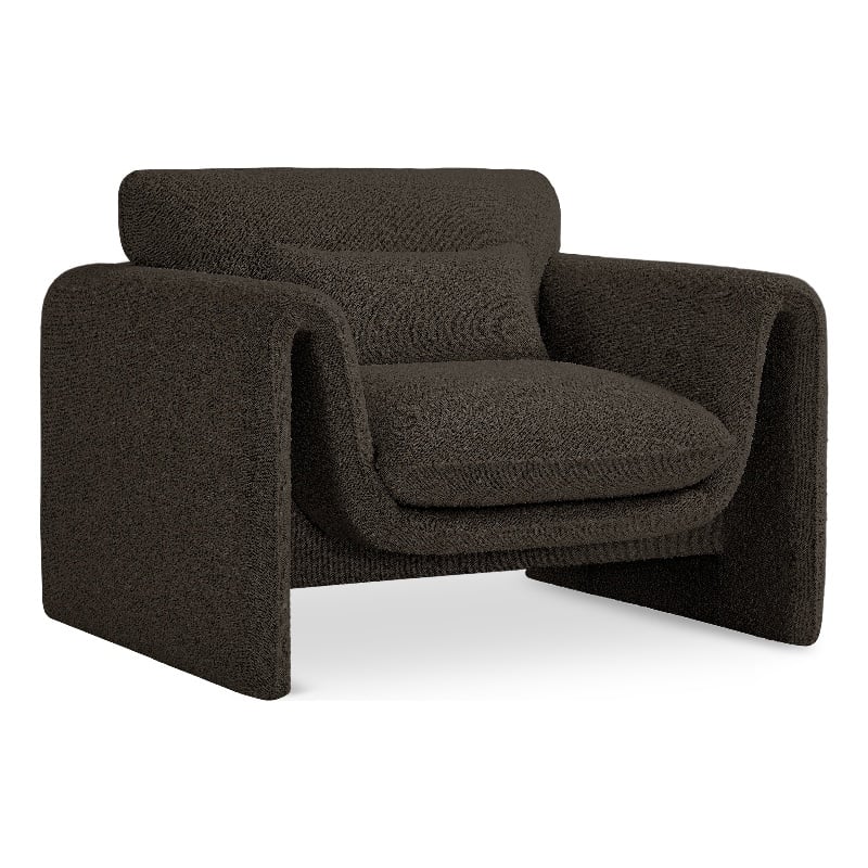 Bowery Hill Contemporary Rich Brown Boucle Fabric Chair with Curved Arms