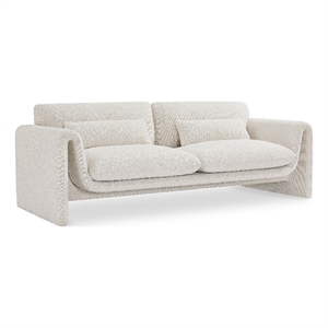 Bowery Hill Contemporary Rich Cream Boucle Fabric Sofa with Curved Arms