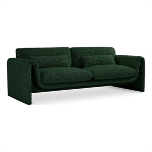 Bowery Hill Contemporary Rich Green Boucle Fabric Sofa with Curved Arms