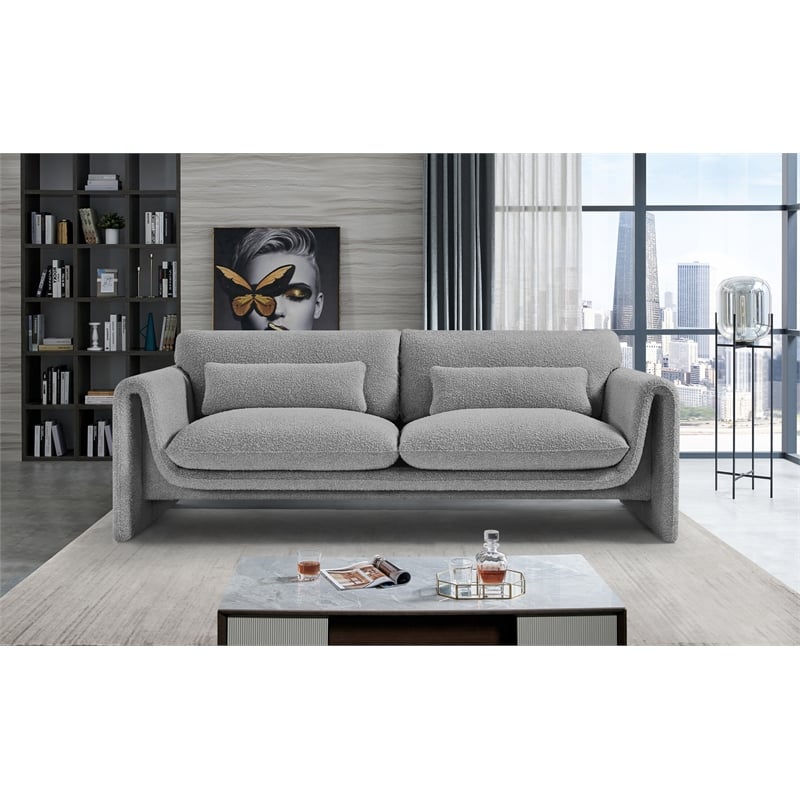 Bowery Hill Contemporary Rich Grey Boucle Fabric Sofa with Curved Arms