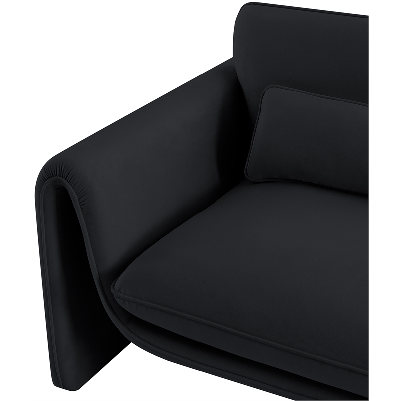 Bowery Hill Contemporary Soft Black Velvet Fabric Chair with Curved Arms