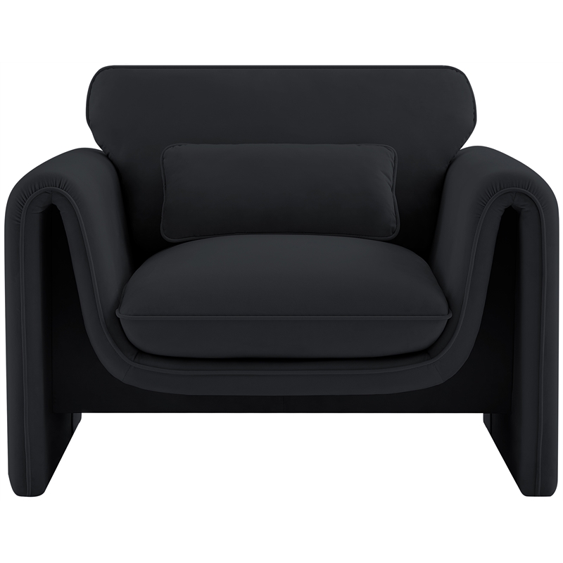 Bowery Hill Contemporary Soft Black Velvet Fabric Chair with Curved Arms
