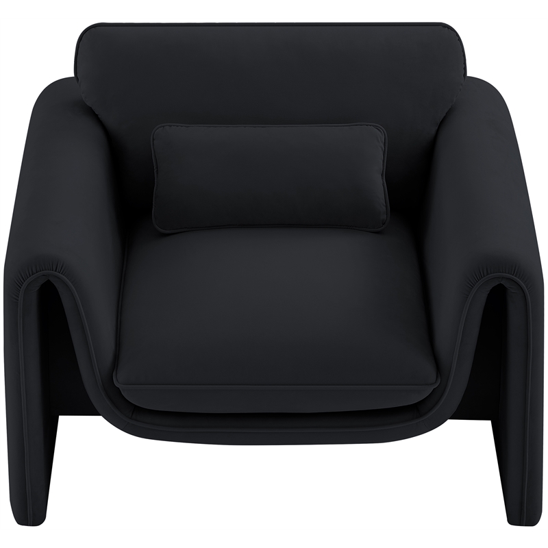 Bowery Hill Contemporary Soft Black Velvet Fabric Chair with Curved Arms