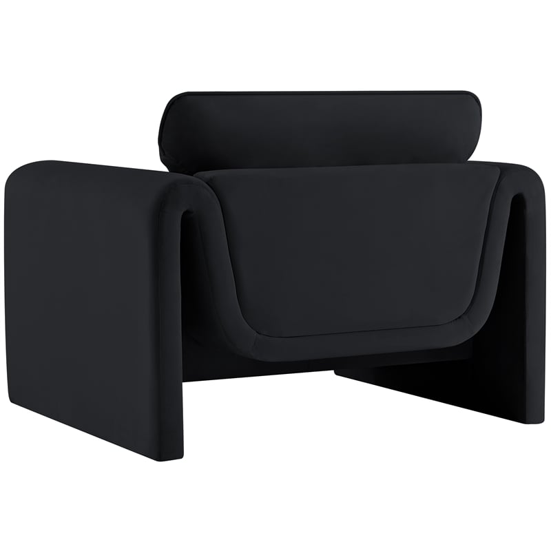 Bowery Hill Contemporary Soft Black Velvet Fabric Chair with Curved Arms