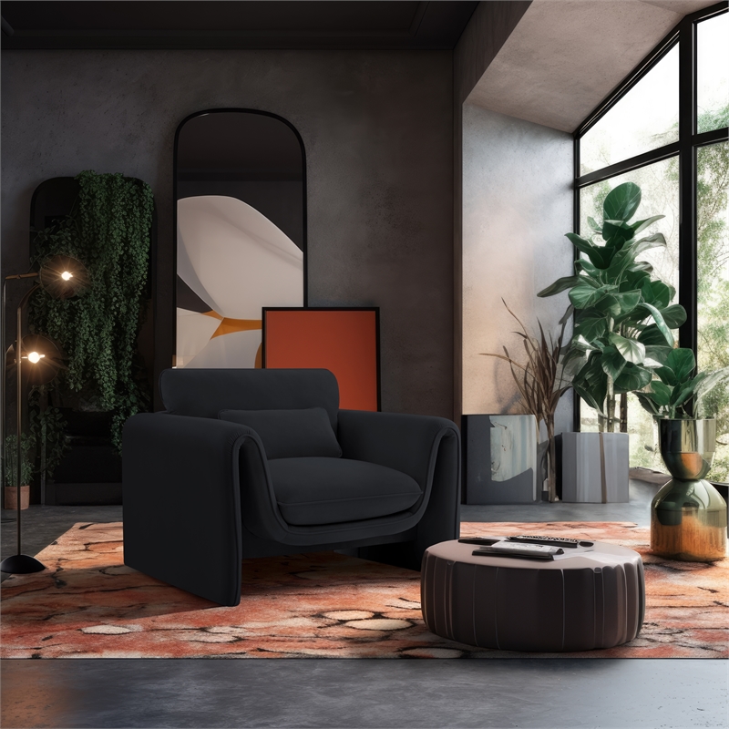Bowery Hill Contemporary Soft Black Velvet Fabric Chair with Curved Arms