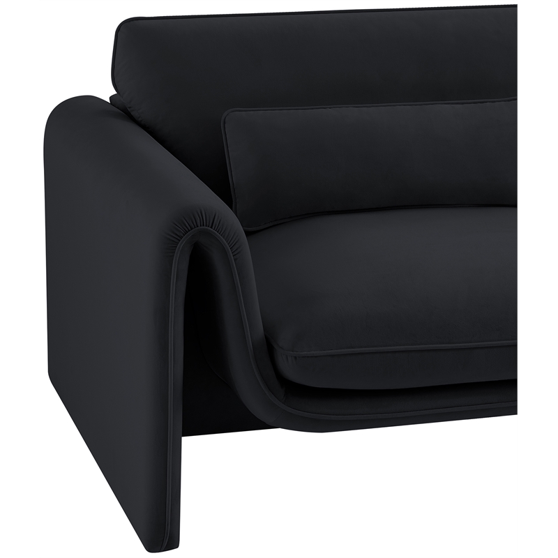 Bowery Hill Contemporary Soft Black Velvet Fabric Chair with Curved Arms