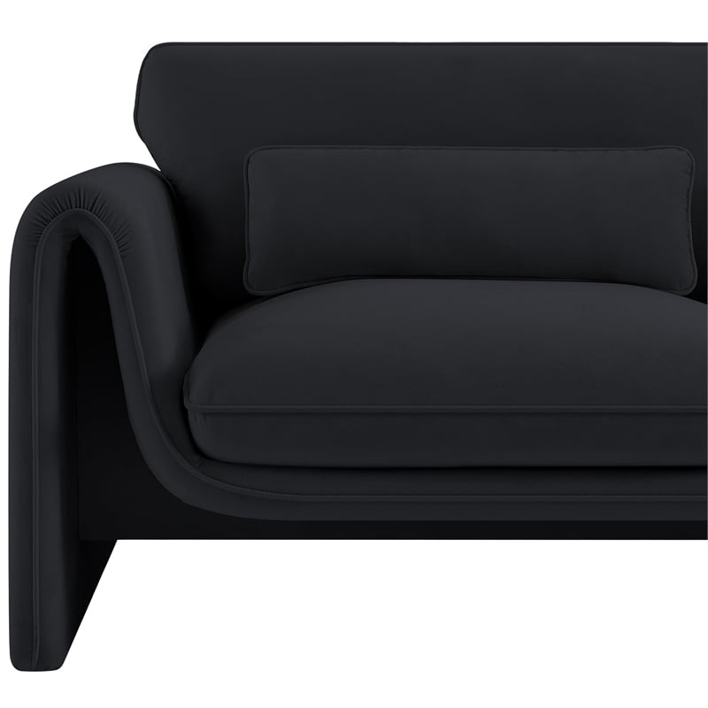 Bowery Hill Contemporary Soft Black Velvet Fabric Chair with Curved Arms