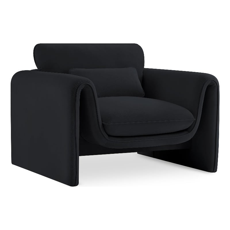 Bowery Hill Contemporary Soft Black Velvet Fabric Chair with Curved Arms