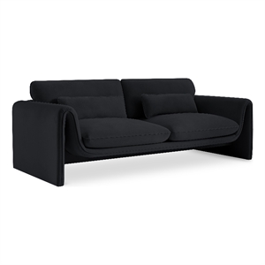 Bowery Hill Contemporary Soft Black Velvet Fabric Sofa with Curved Arms