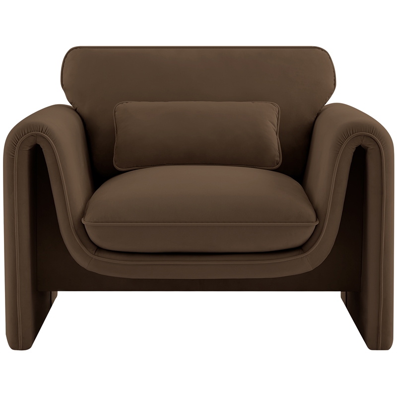 Bowery Hill Contemporary Soft Brown Velvet Fabric Chair with Curved Arms