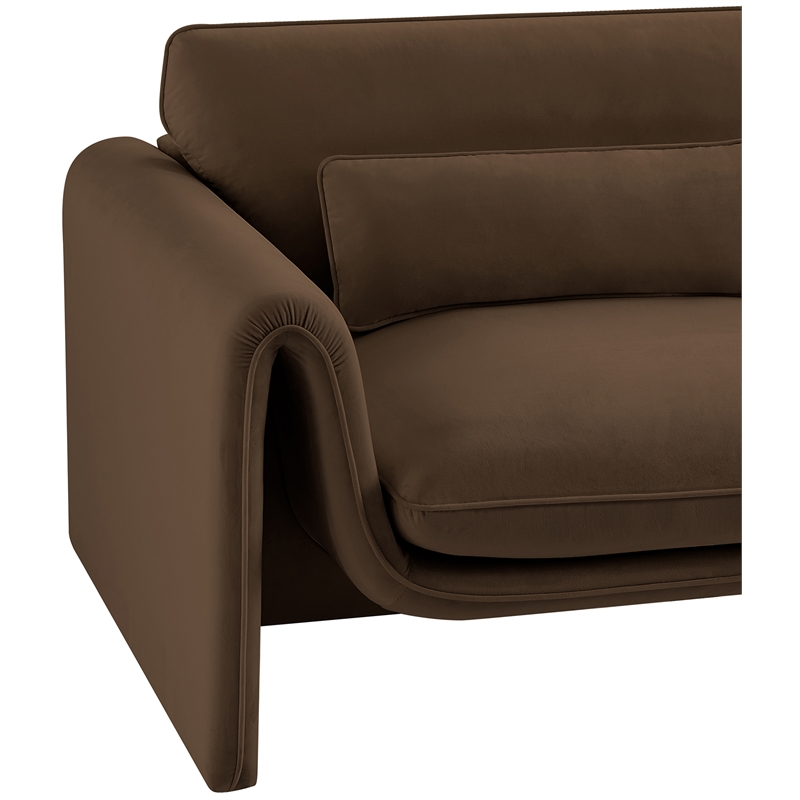 Bowery Hill Contemporary Soft Brown Velvet Fabric Chair with Curved Arms