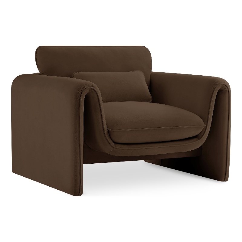 Bowery Hill Contemporary Soft Brown Velvet Fabric Chair with Curved Arms