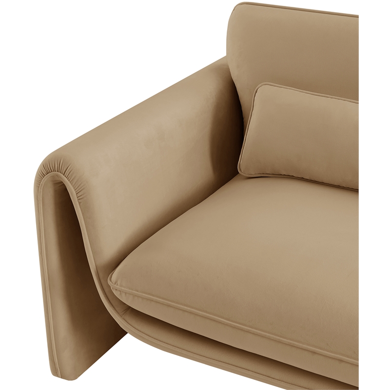 Bowery Hill Contemporary Soft Camel Velvet Fabric Chair with Curved Arms