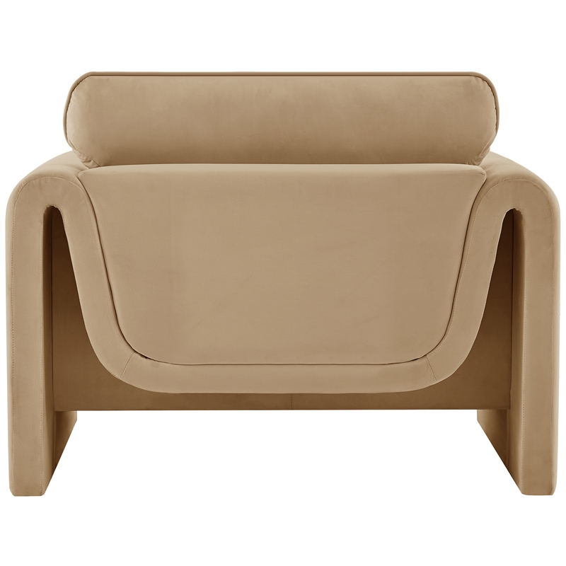 Bowery Hill Contemporary Soft Camel Velvet Fabric Chair with Curved Arms