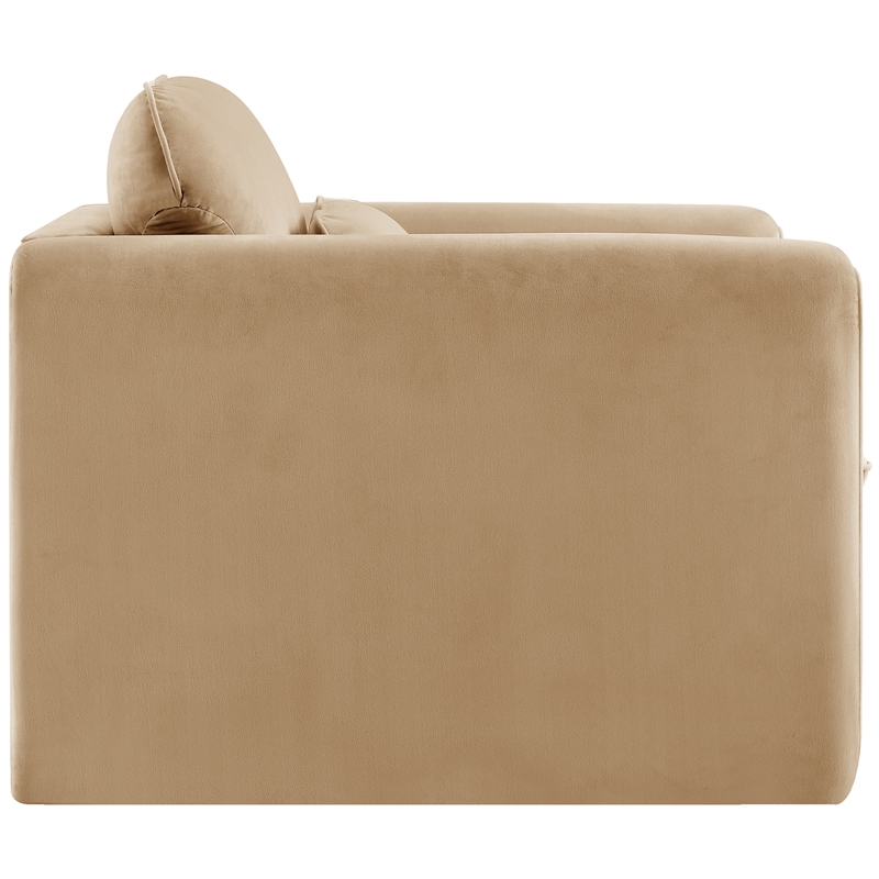 Bowery Hill Contemporary Soft Camel Velvet Fabric Chair with Curved Arms