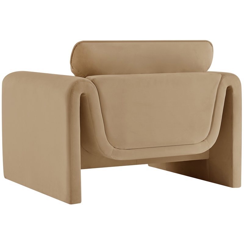 Bowery Hill Contemporary Soft Camel Velvet Fabric Chair with Curved Arms