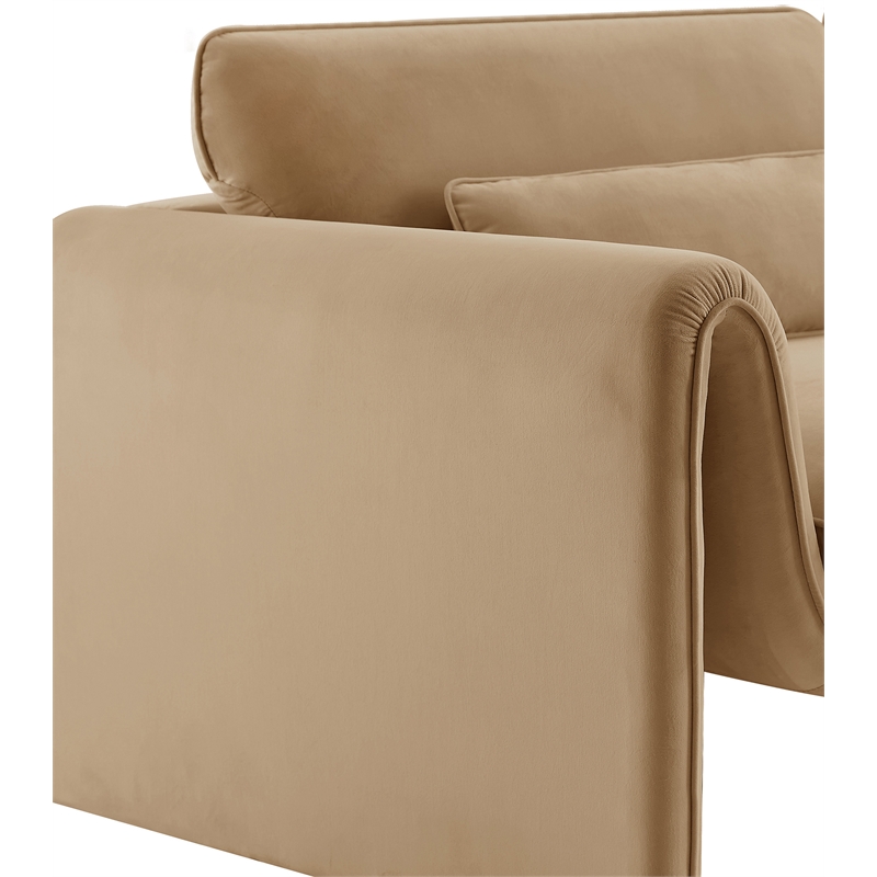 Bowery Hill Contemporary Soft Camel Velvet Fabric Chair with Curved Arms