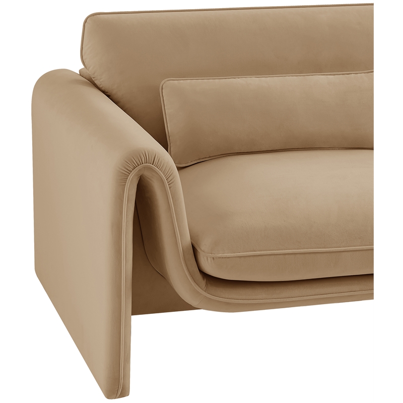 Bowery Hill Contemporary Soft Camel Velvet Fabric Chair with Curved Arms