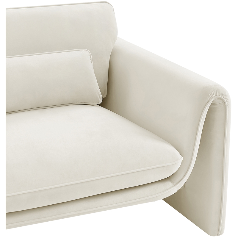 Bowery Hill Contemporary Soft Cream Velvet Fabric Chair with Curved Arms