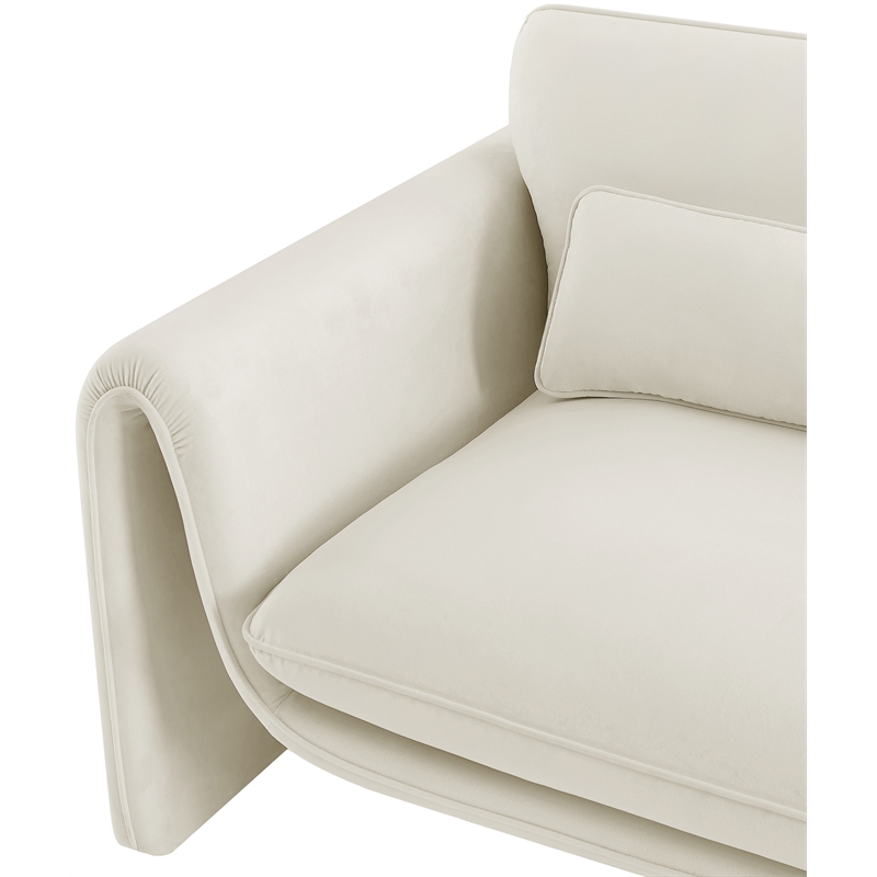 Bowery Hill Contemporary Soft Cream Velvet Fabric Chair with Curved Arms