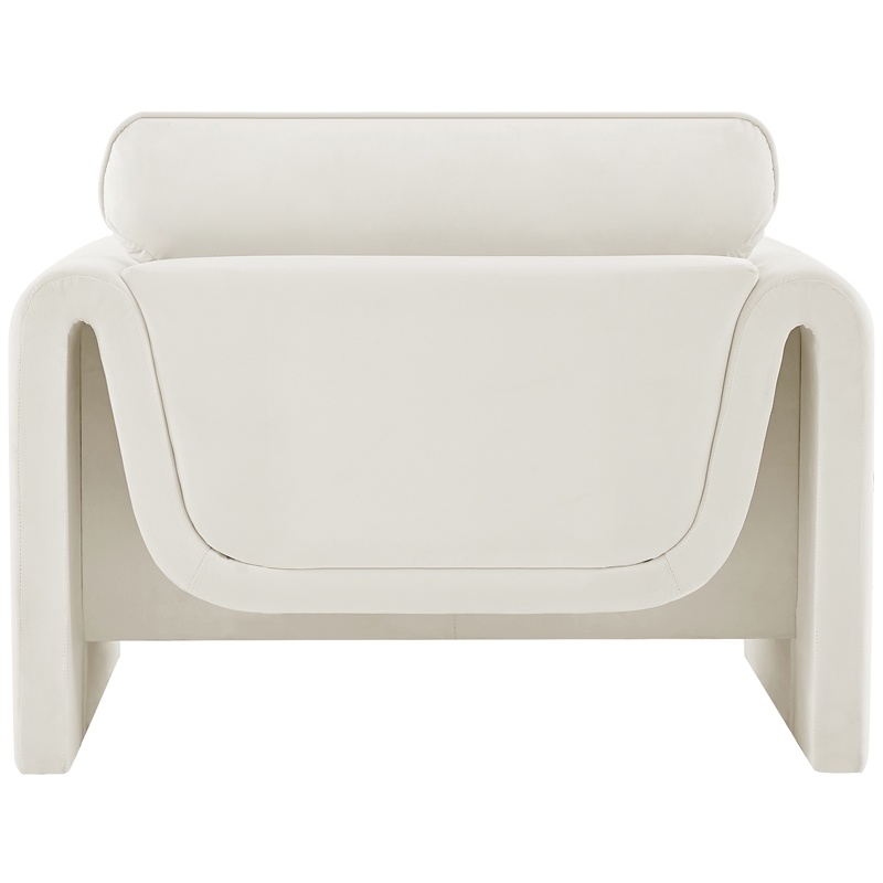 Bowery Hill Contemporary Soft Cream Velvet Fabric Chair with Curved Arms