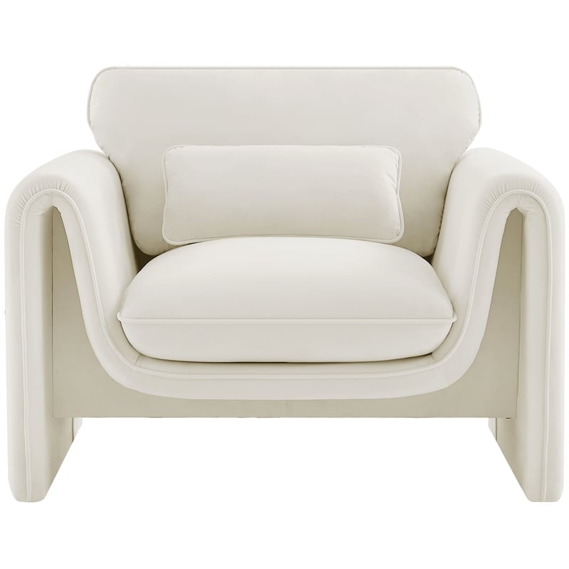 Bowery Hill Contemporary Soft Cream Velvet Fabric Chair with Curved Arms