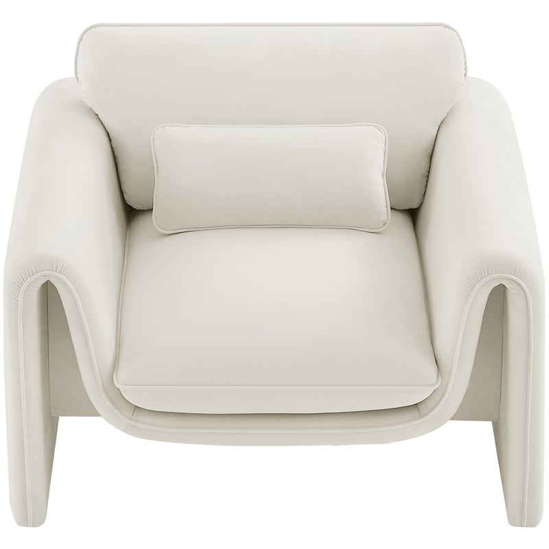 Bowery Hill Contemporary Soft Cream Velvet Fabric Chair with Curved Arms