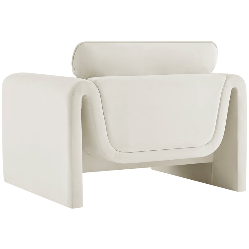 Bowery Hill Contemporary Soft Cream Velvet Fabric Chair with Curved Arms