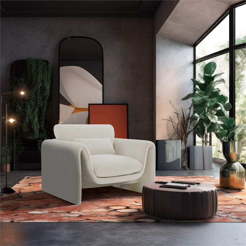 Bowery Hill Contemporary Soft Cream Velvet Fabric Chair with Curved Arms