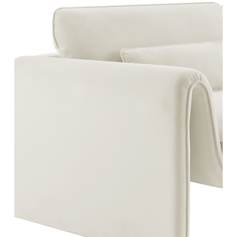 Bowery Hill Contemporary Soft Cream Velvet Fabric Chair with Curved Arms