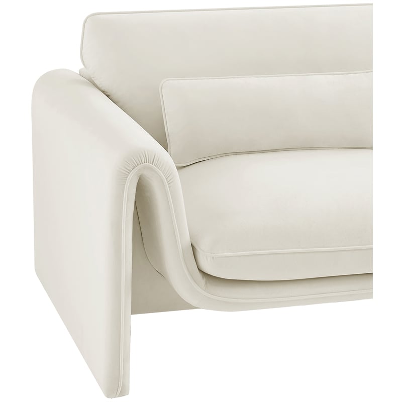Bowery Hill Contemporary Soft Cream Velvet Fabric Chair with Curved Arms