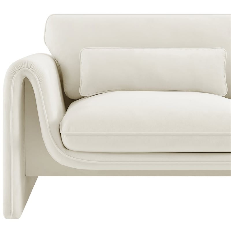 Bowery Hill Contemporary Soft Cream Velvet Fabric Chair with Curved Arms