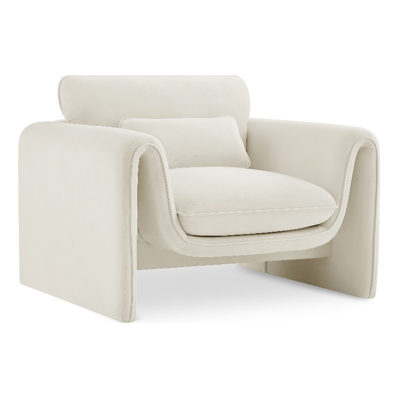 Bowery Hill Contemporary Soft Cream Velvet Fabric Chair with Curved Arms