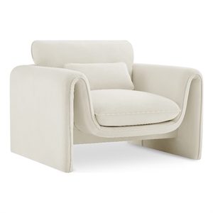 bowery hill contemporary soft cream velvet fabric chair with curved arms