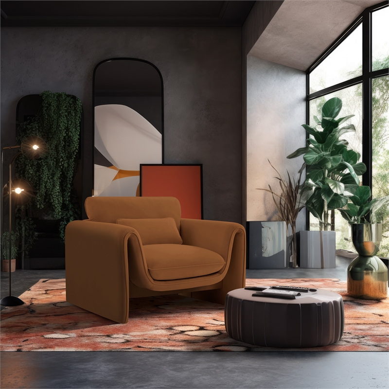 Bowery Hill Contemporary Soft Saddle Velvet Fabric Chair with Curved Arms