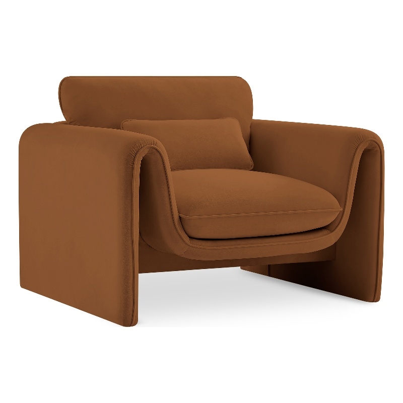 Bowery Hill Contemporary Soft Saddle Velvet Fabric Chair with Curved Arms