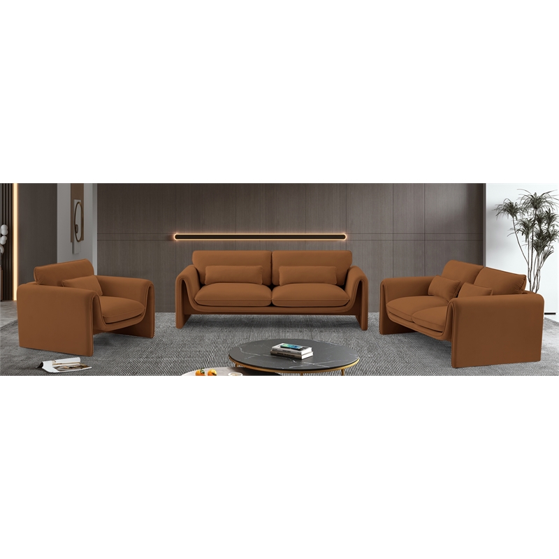 Bowery Hill Contemporary Soft Saddle Velvet Fabric Sofa with Curved Arms